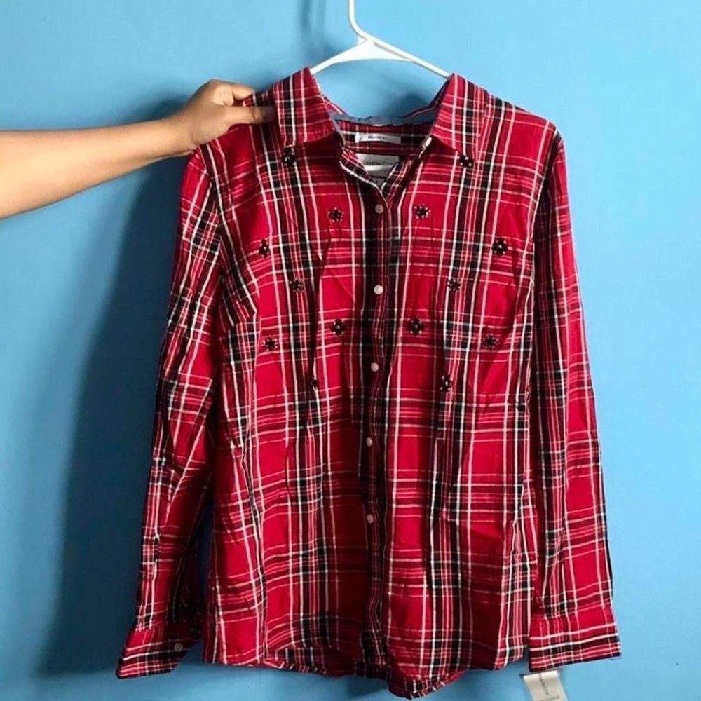 Macy's Christmas Red Plaid Button Down Shirt